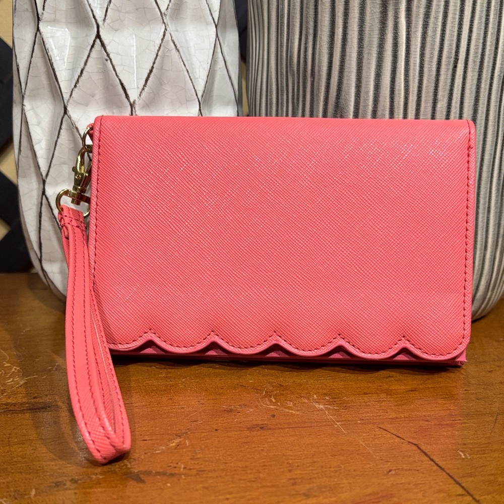 Coral Pink Scalloped Edge Wristlet Unbranded